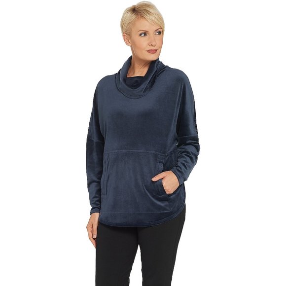 AnyBody Velour Oversized Cowl Pullover Top Navy - Picture 2 of 6